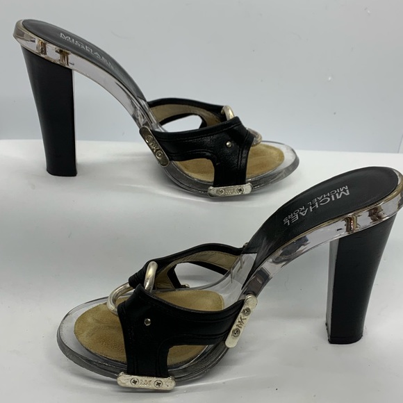 Michael Kors Black Leather Clear Sole Heels sz 5.5 - Picture 4 of 9